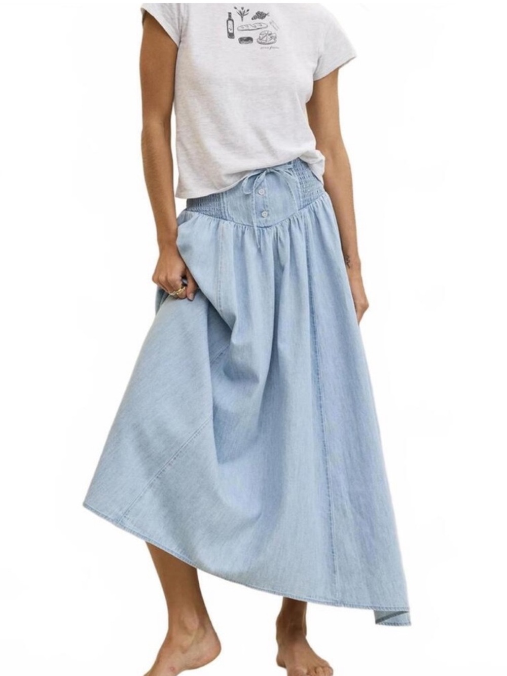 Aerie Blue Chambray Corset Waist Maxi Denim Skirt Size Medium - Picture 3 of 8